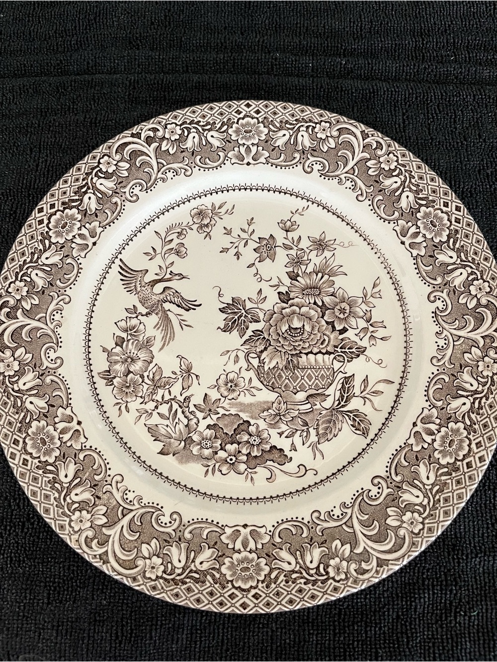 Floral Brown Transferware Dinner Plate